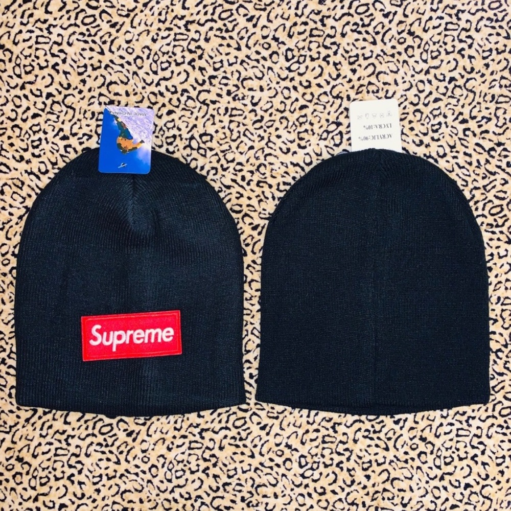 BKACK UNISEX BEANIE WITH SUPREME LOGO - Picture 2 of 4
